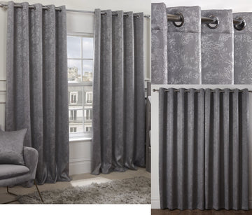 Regency Damask Silver Eyelet Ring Top Curtains 66" x 90"