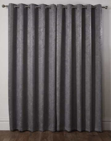 Regency Damask Silver Eyelet Ring Top Curtains 66" x 90"