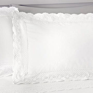 Embroidered Lace Trim Duvet Cover set - Renaissance White