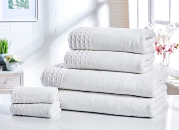 Retreat Bath Towel Waffle Trim 100% Cotton 550GSM - White