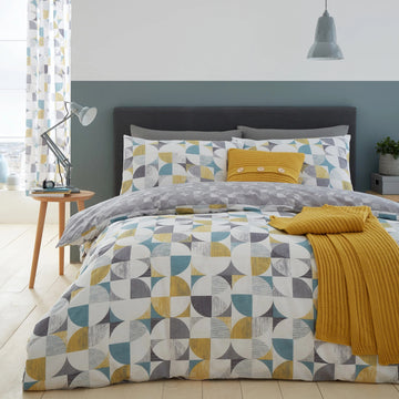 Catherine Lansfield Retro Circles Duvet Cover Set, Double, Ochre Grey
