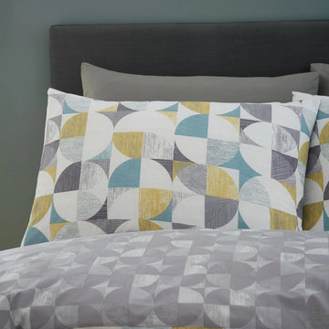 Catherine Lansfield Retro Circles Duvet Cover Set, Double, Ochre Grey