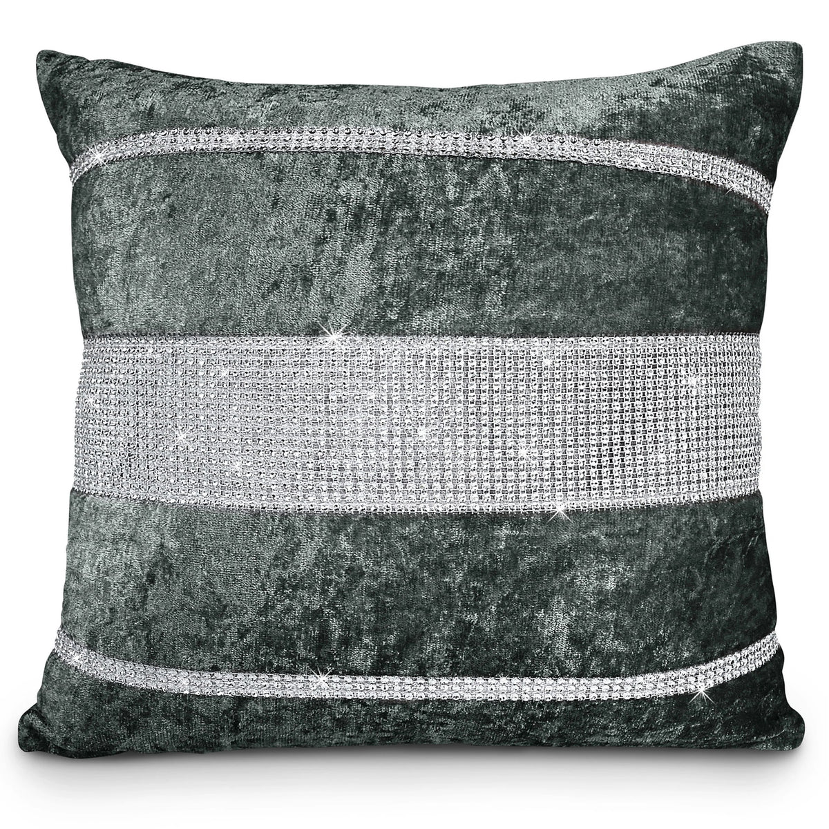 Luxury Crushed Velvet Diamante Filled Cushion 43x43cm - Charcoal