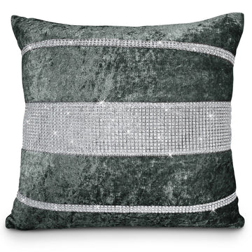 Luxury Crushed Velvet Diamante Filled Cushion 43x43cm - Charcoal