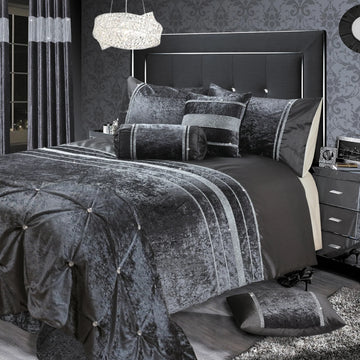 Luxury Crushed Velvet Diamante Duvet Cover Set, Double, Charcoal