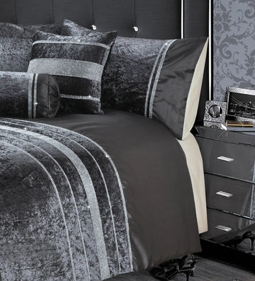 Luxury Crushed Velvet Diamante Duvet Cover Set, King, Charcoal