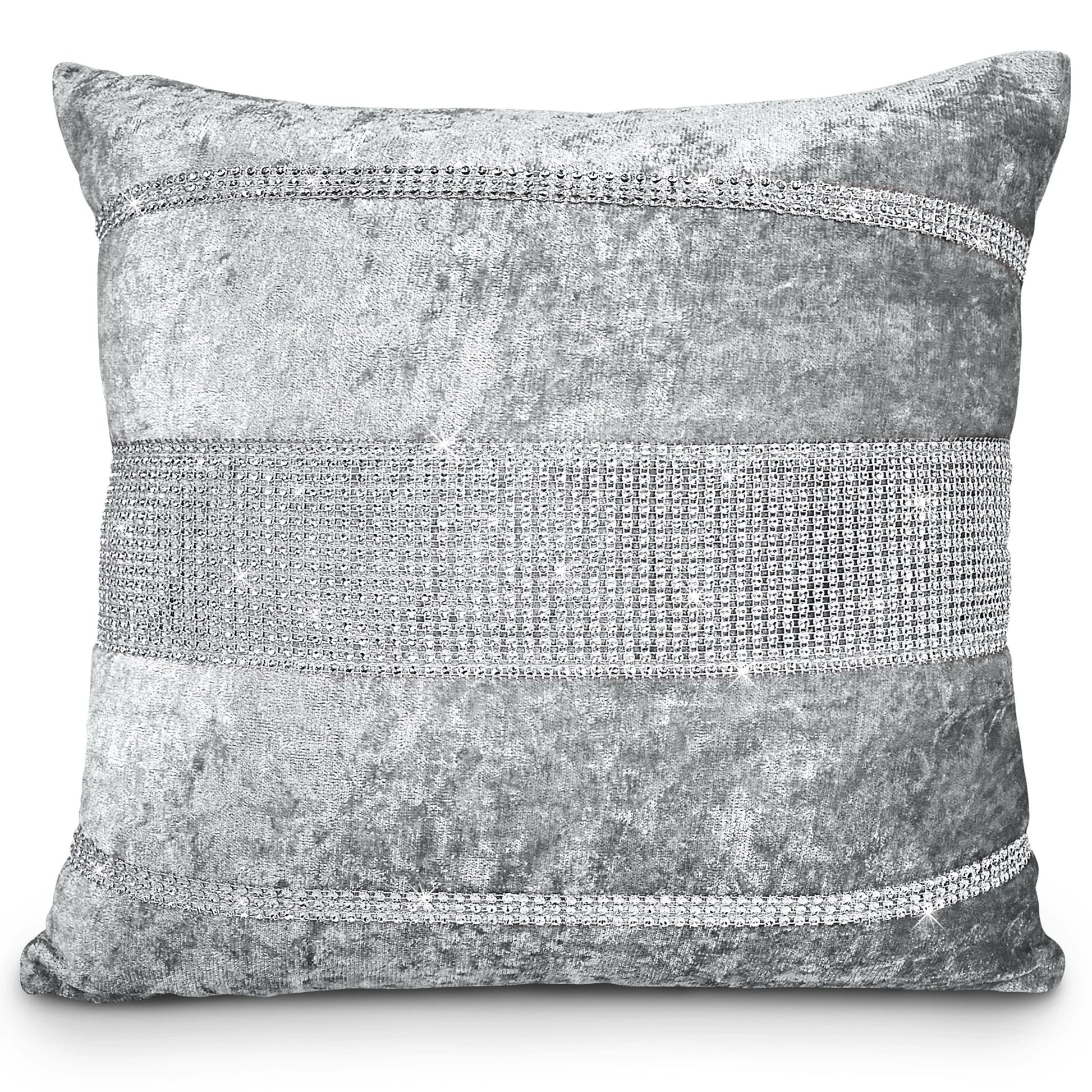 Luxury Crushed Velvet Diamante Cushion Cover 43x43cm - Silver Grey