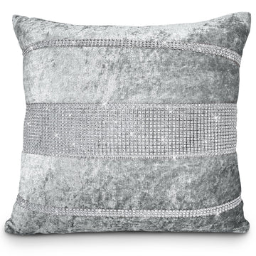 Luxury Crushed Velvet Diamante Cushion Cover 43x43cm - Silver Grey