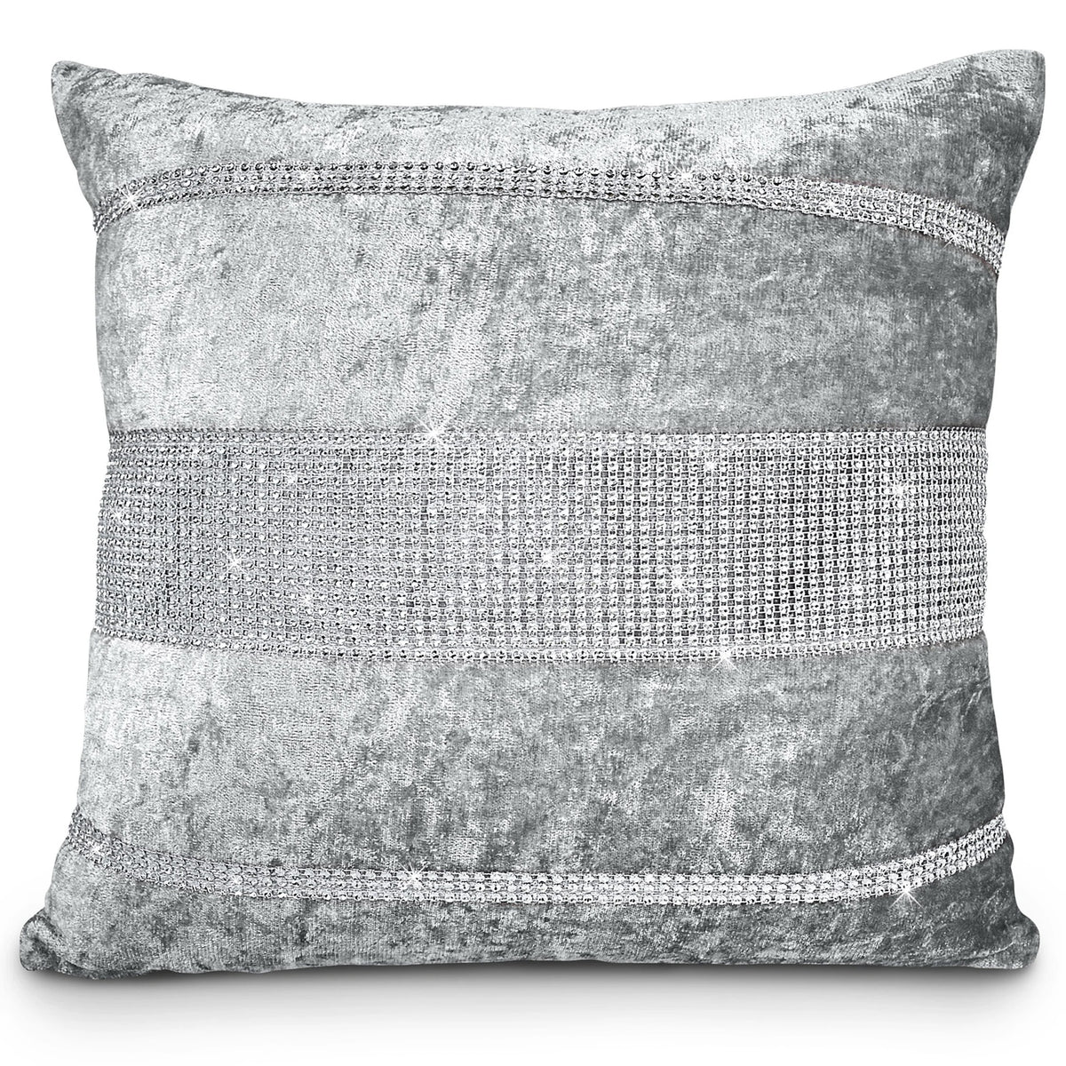 Luxury Crushed Velvet Diamante Cushion Cover 43x43cm - Silver Grey