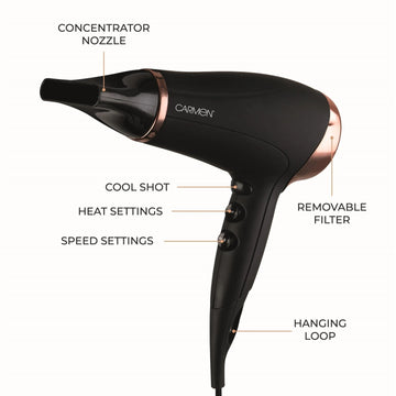 2200W Carmen Noir Black Hair Dryer