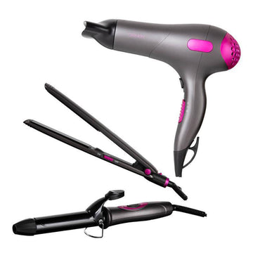 Carmen Neon Pink Graphite DC Hair Dryer Straightener Curling Tong Set