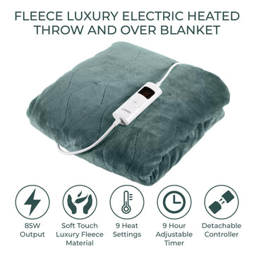 Carmen Core 160x130cm Electric Heated Throw Blanket Green Fleece