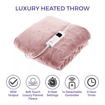 Carmen Core 160x130cm Electric Heated Throw Blanket Pink Fleece