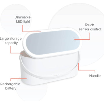 Carmen 2-In-1 White Vanity Case with LED Light Mirror