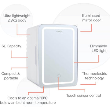 Carmen 6L Cosmetics Mini Fridge with LED Light Mirror