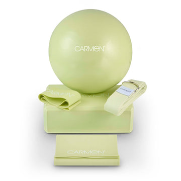Carmen 5-Piece Pilates Ball Block Strap Bands Green Yoga Starter Kit