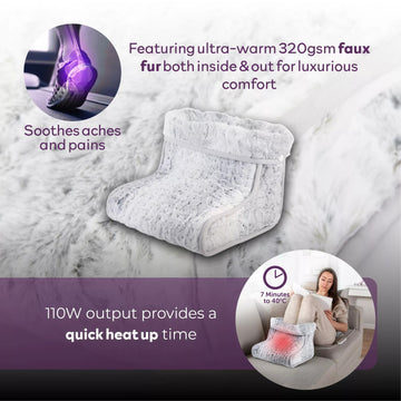 Carmen 110W Electric Heated Foot Warmer Faux Fur Grey