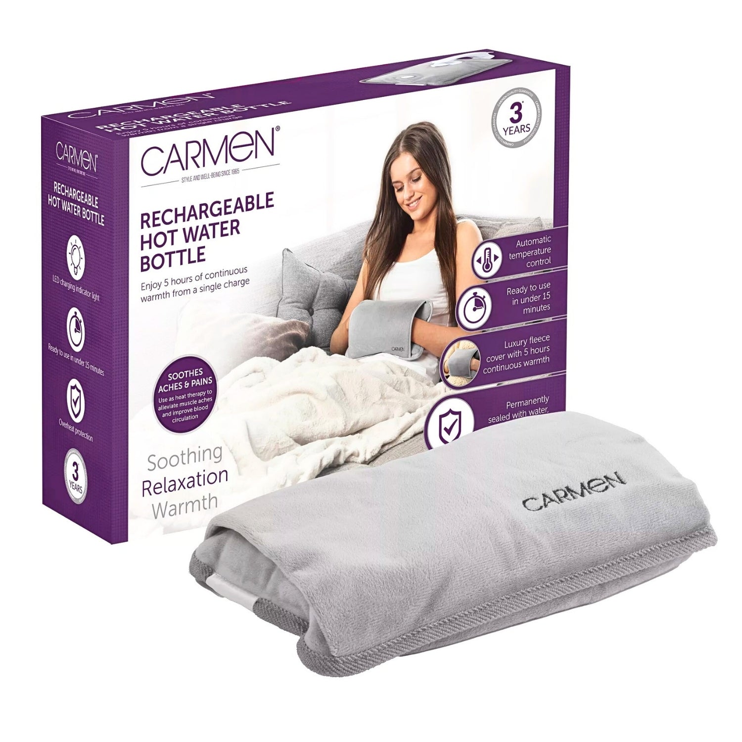 Carmen Rechargeable Grey Hot Water Bottle