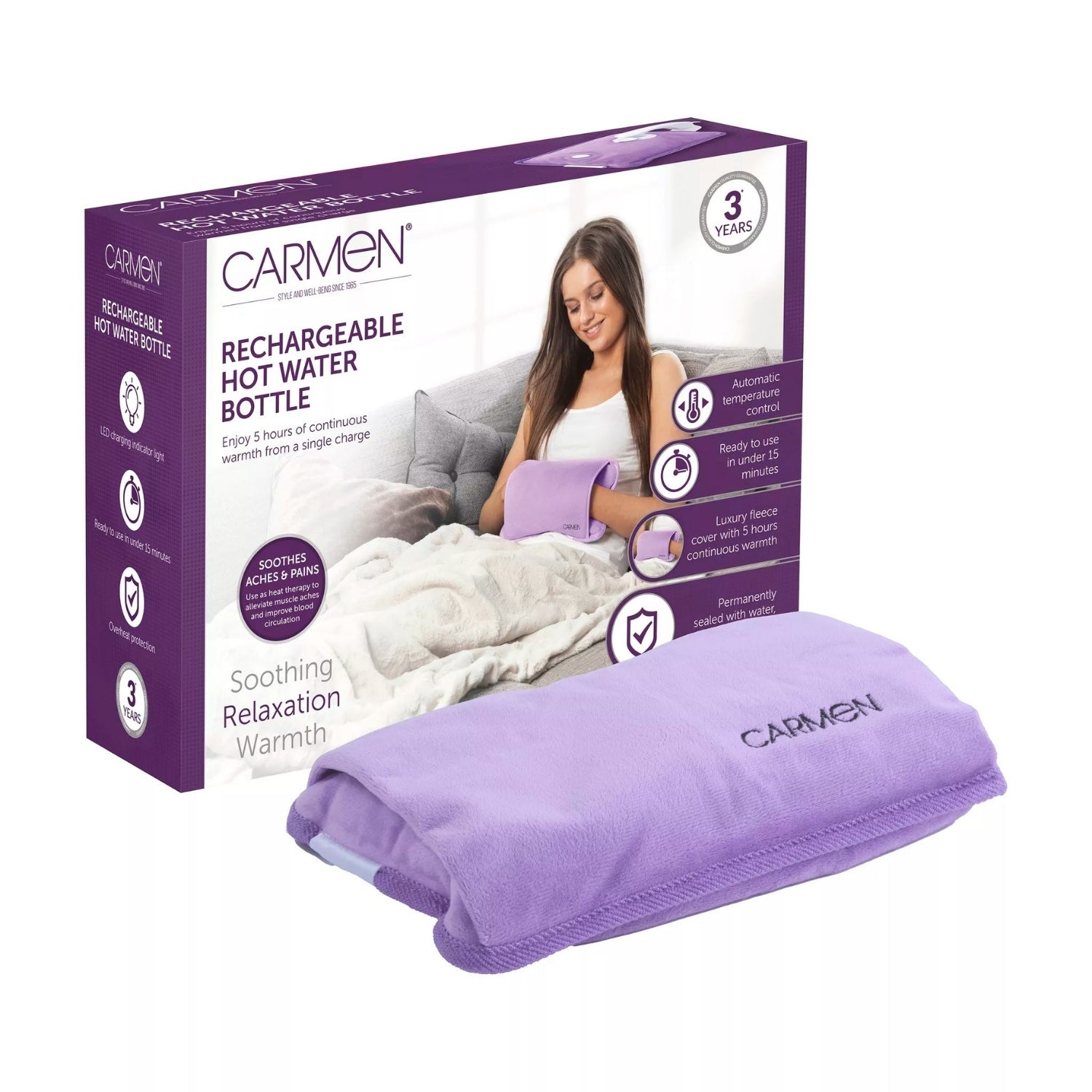 Carmen Rechargeable Purple Hot Water Bottle