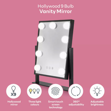 Hollywood 9 Bulb Vanity Makeup Mirror in Black