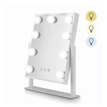 Hollywood 9 Bulb Vanity Makeup Mirror in White