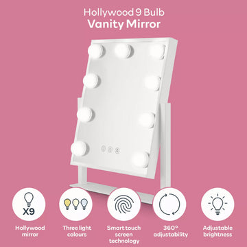 Hollywood 9 Bulb Vanity Makeup Mirror in White