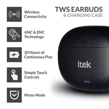 iTek Black I59005BLK True Wireless Earbuds