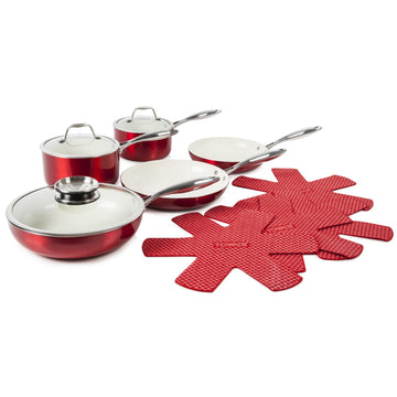 9 Piece Pro Red Pan Set Kitchenware With Felt Protector