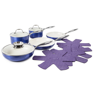 Tower 9 Piece Pro  Blue Kitchen Pan Set With Felt Protector