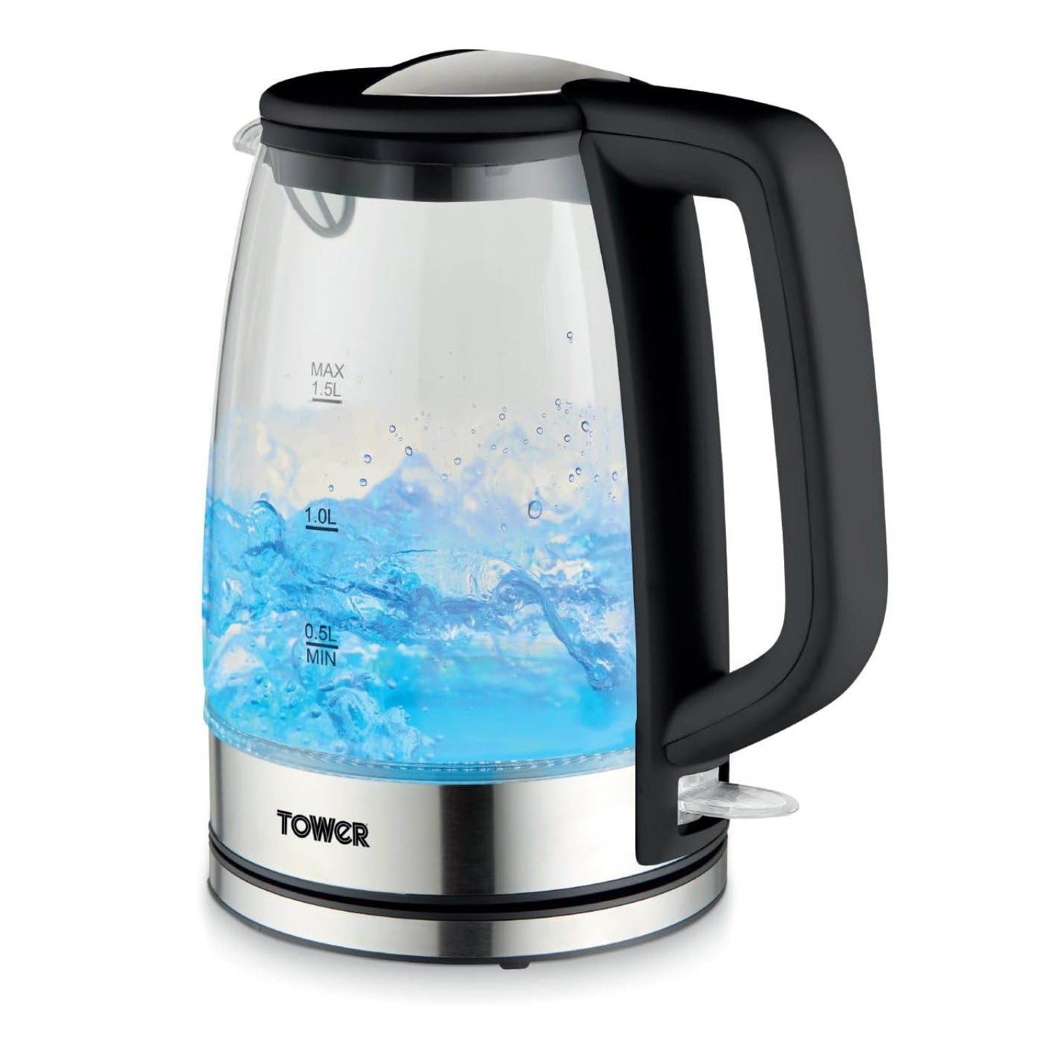 2200W Tower Glass Black Electric Kettle