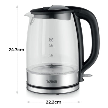 2200W Tower Glass Black Electric Kettle