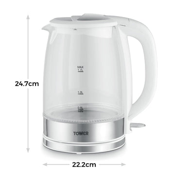 2200W Tower Glass White Electric Kettle