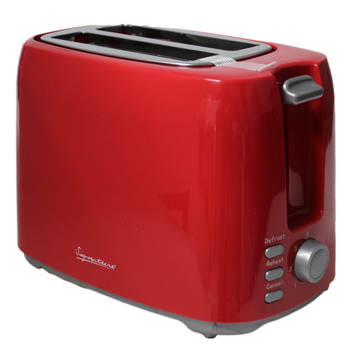 800W Plastic 2 Slice Defrost Toaster Cool Touch Walls Red
