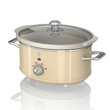 Swan 3.5L 200W Cream Slow Cooker With Glass Lid