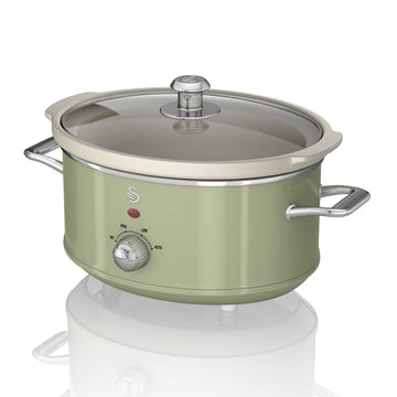 Swan 3.5L 200W Green Slow Cooker With Glass Lid