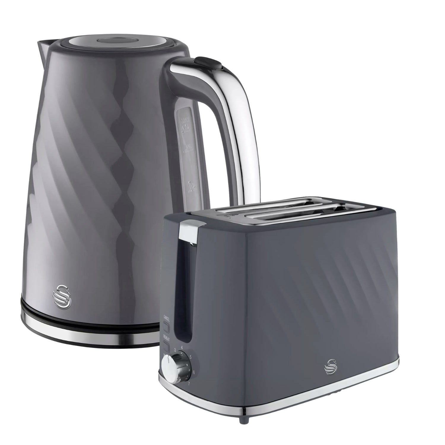 Swan Windsor Grey 1.7L Rapid Boil Kettle & 2-Slice Toaster Set