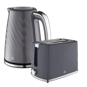 Swan Windsor Grey 1.7L Rapid Boil Kettle & 2-Slice Toaster Set