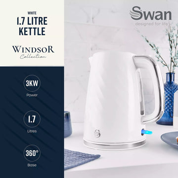 Swan Windsor White 1.7L Rapid Boil Kettle & 2-Slice Toaster Set