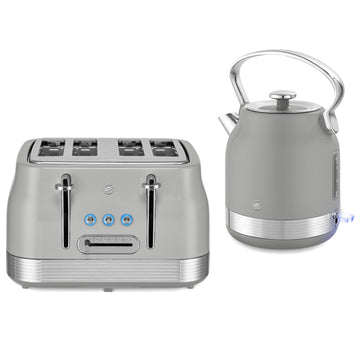 Swan Retro 1.7L Traditional Kettle & 4 Slice Toaster Grey