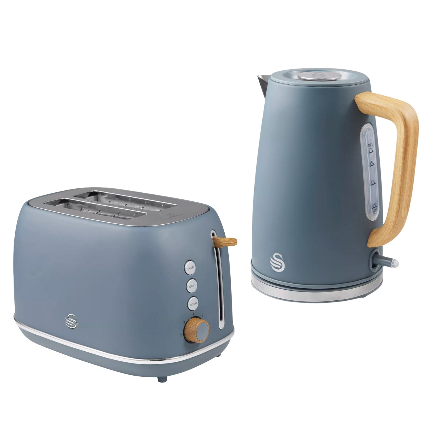 Swan Fjord Grey Matt Wood Effect 1.7L Kettle & Toaster Set