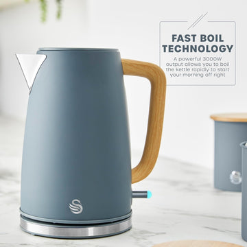 Swan Fjord Grey Matt Wood Effect 1.7L Kettle & Toaster Set