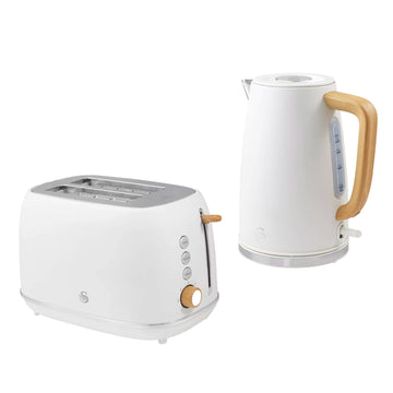 Swan Fjord White Matt Wood Effect 1.7L Kettle & Toaster Set
