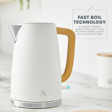 Swan Fjord White Matt Wood Effect 1.7L Kettle & Toaster Set