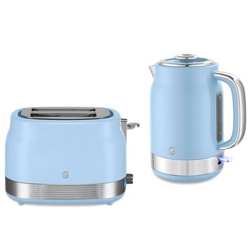 Swan Retro 1.7L Kettle & Toaster Set Blue