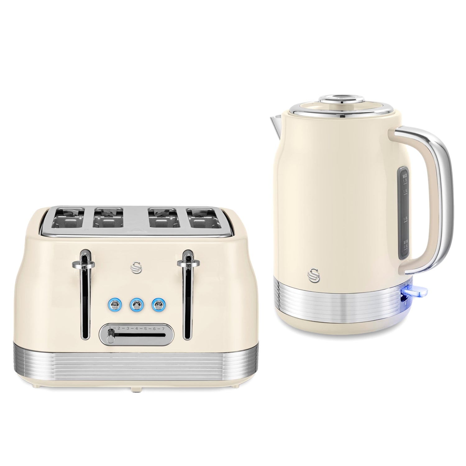 Swan Retro Cream 1.7L  Kettle & 4 Slice Toaster Set