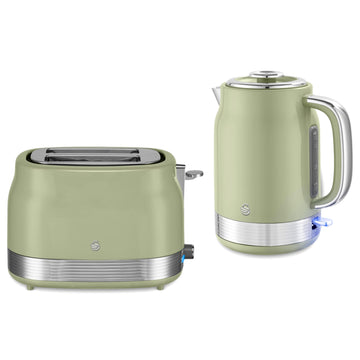 Swan Retro 1.7L Kettle & Toaster Set Green