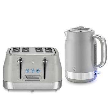 Swan Retro Grey 1.7L Kettle & 4 Slice Toaster Set