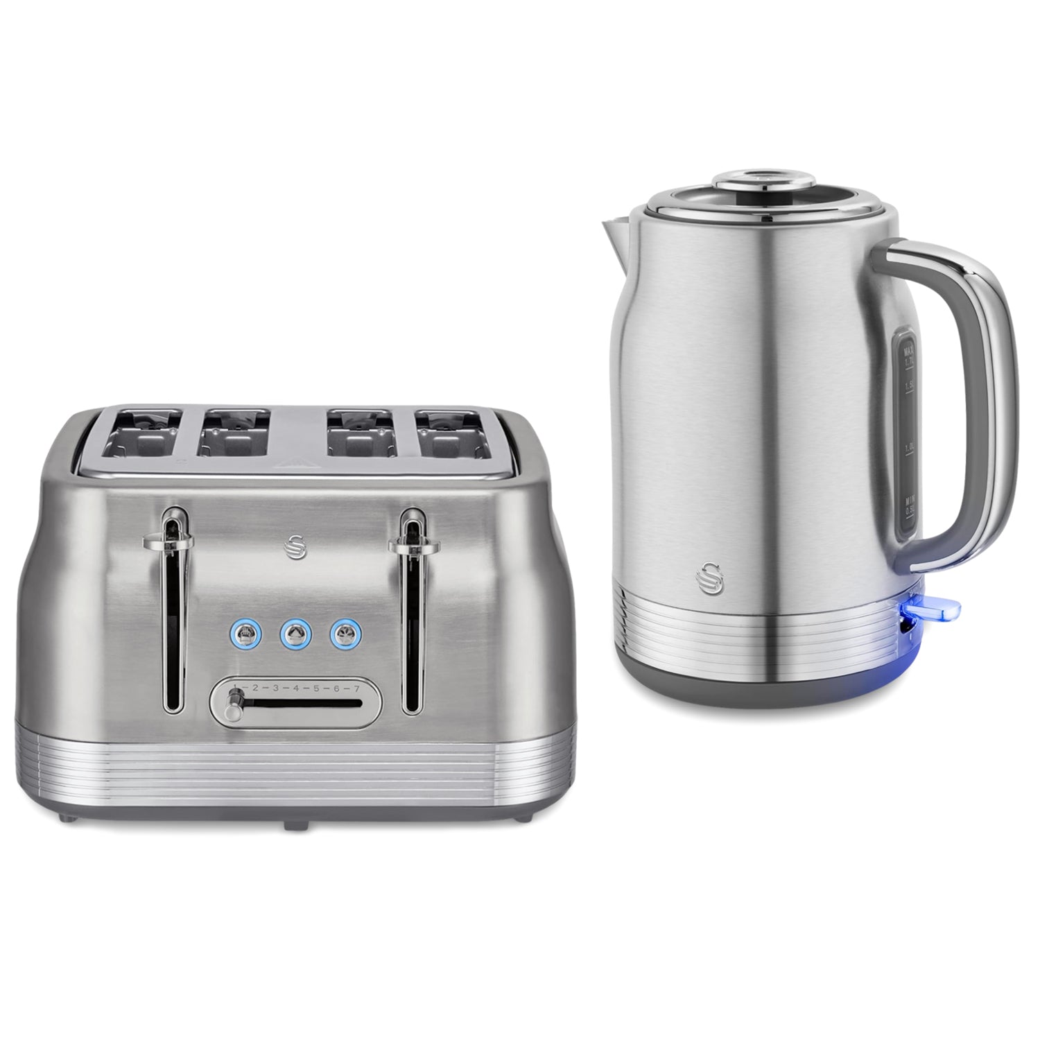 Swan Retro 1.7L Kettle & 4 Slice Toaster Stainless Steel