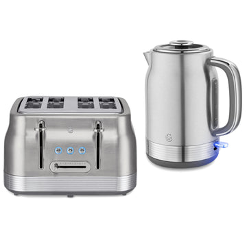Swan Retro 1.7L Kettle & 4 Slice Toaster Stainless Steel