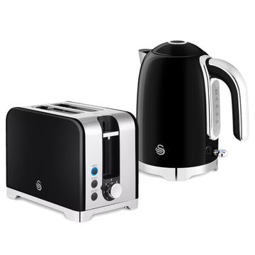 Swan Solace Black Stainless Steel 1.7L  Kettle & Toaster Set